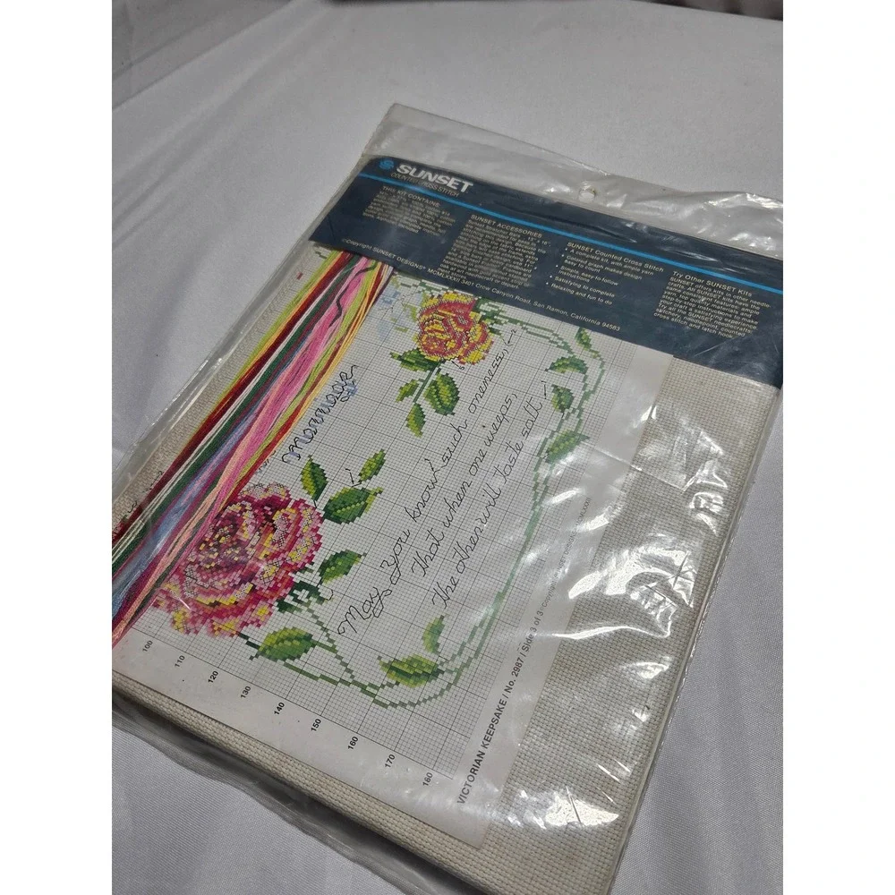 Sunset‎ Counted Cross Stitch Kit Victorian Keepsake Marriage Roses 2987 Vintage